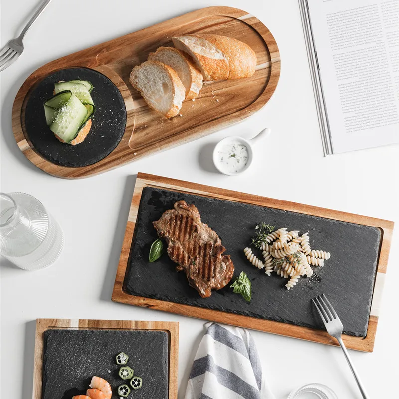 

Rock and Wood Tray for Steak Dessert Bread Cake Sushi Plate Tableware Dinner set Dinnerware Dishware Kitchen Accessories