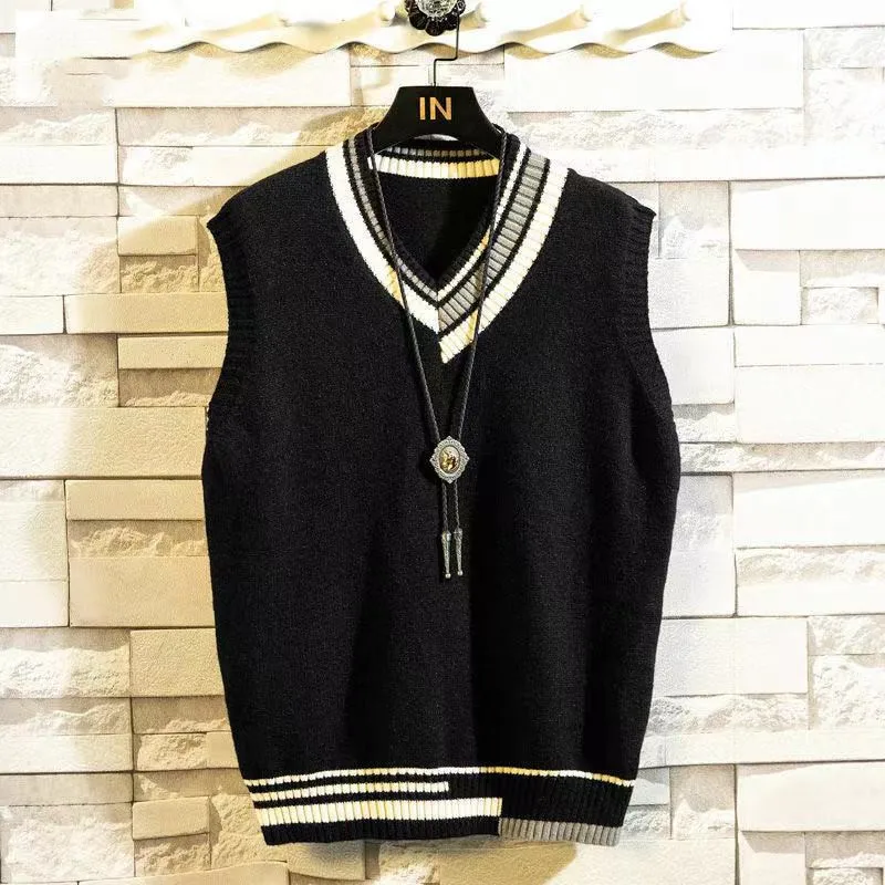

2021 Men's Fashion Trend Sweater Vest Loose Student Trend In Warm Pullover Sleeveless V-collar Sweater Multicolor Coats M-2XL