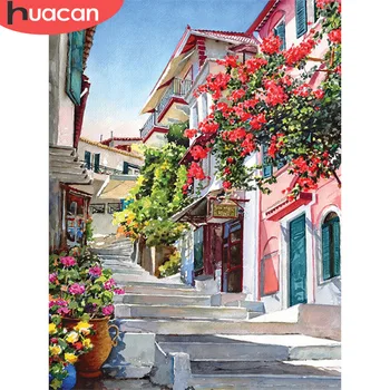 

HUACAN 5D Diamond Painting Cross Stitch Scenery House Diamond Embroidery Landscape Full Set Picture Rhinestones Home Decoration
