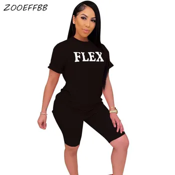 

ZOOEFFBB Two Piece Set Summer Outfits for Women Tracksuit Letter Top and Biker Shorts Sweat Suit Cute Lounge Wear Matching Sets
