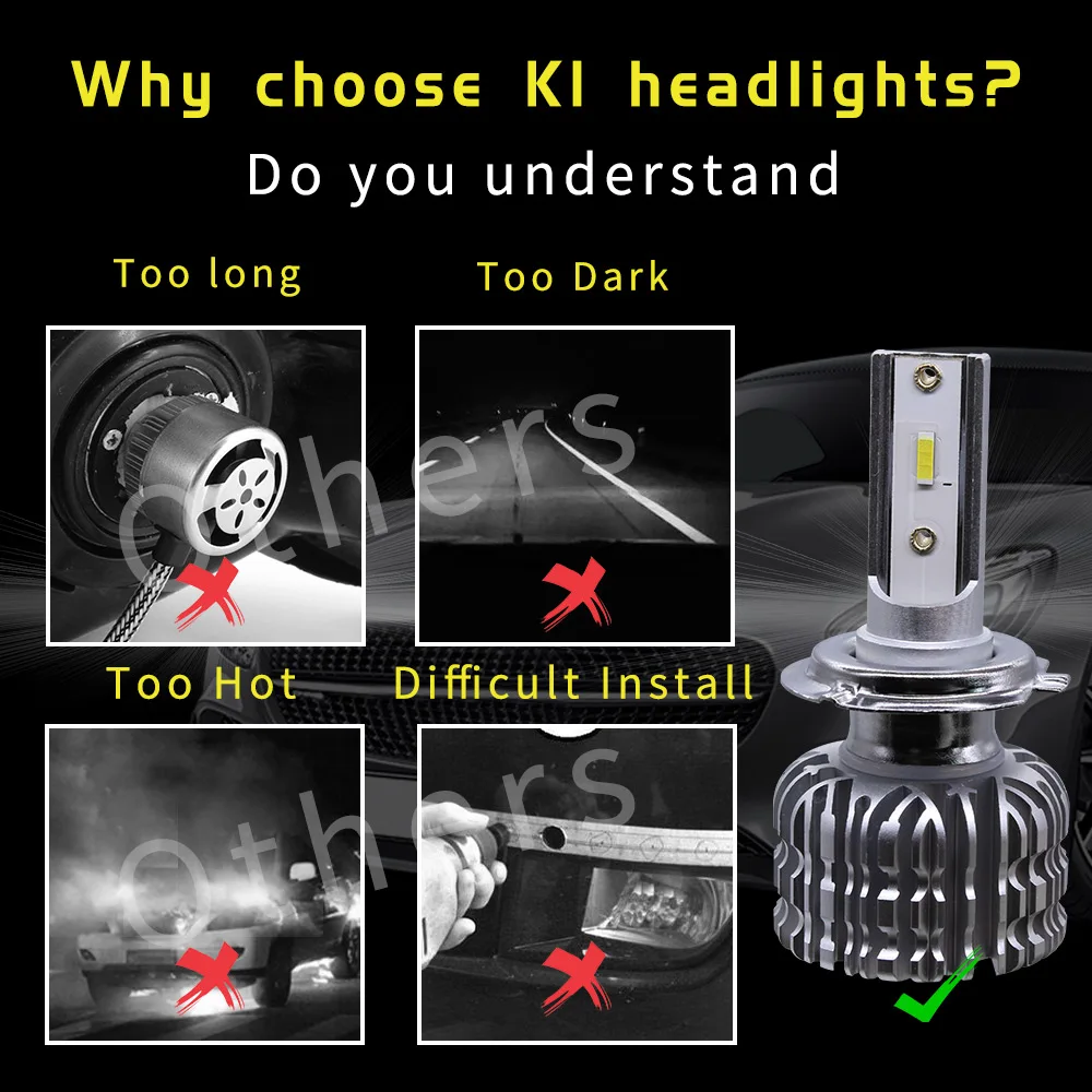 CNSUNNYLIGHT K1 Светодиодные Автомобильные фары безвентиляторные лампы H7 H4 H11 H8 H1 9005 HB3