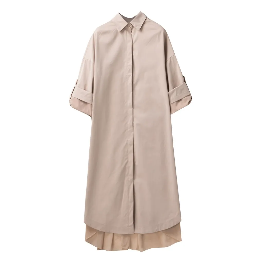 New Women Autumn Overcoat Back Pleated Button Cotton Hooded Long Sleeves Female Windbreaker Coat Plus Size manteau femme