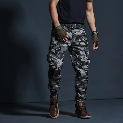 Grey camouflage1C Высокое качество хаки повседневные брюки мужские военные тактические джоггеры камуфляжные брюки карго многокарманные модные черные армейские брюки - Цвет: Grey camouflage1C