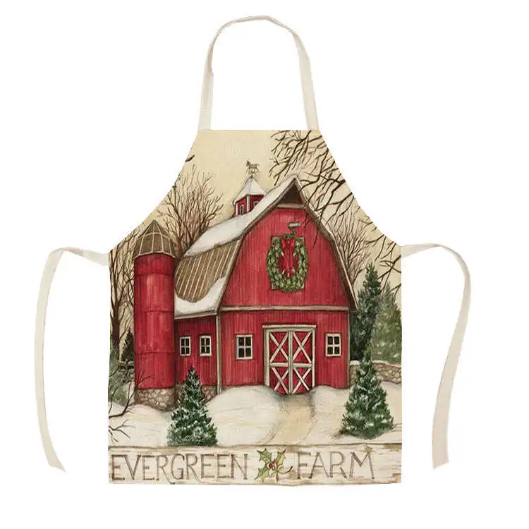 1Pcs Kitchen Apron red truck christmas wish tree Printed Sleeveless Cotton Linen Aprons for Men Women Home Cleaning Tools55*68cm