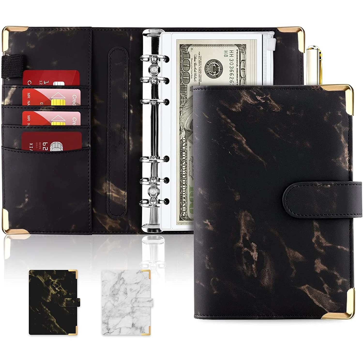 A6 Marble Budget Binder Refillable Notebook for A6 Filler Paper Personal Planner Binder Cover with Magnetic Buckle Closure