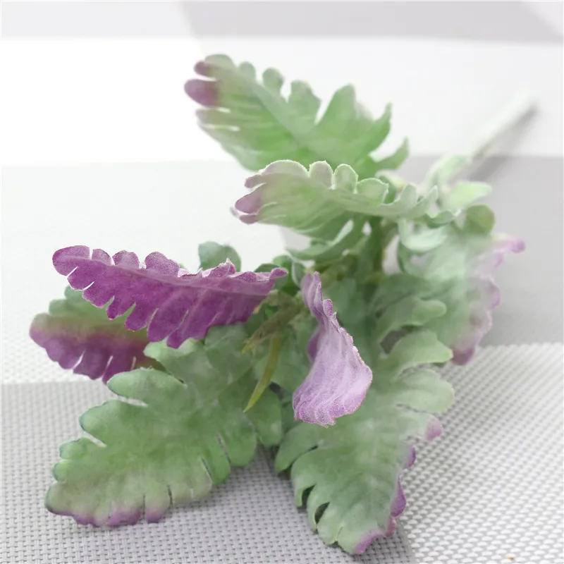 Purple red Branchlet Серебряный лист домашний Свадебный декор поддельный цветок зеленый растение стены DIY посадки желудь букет листьев соответствующие искусственные цветы - Цвет: Purple red