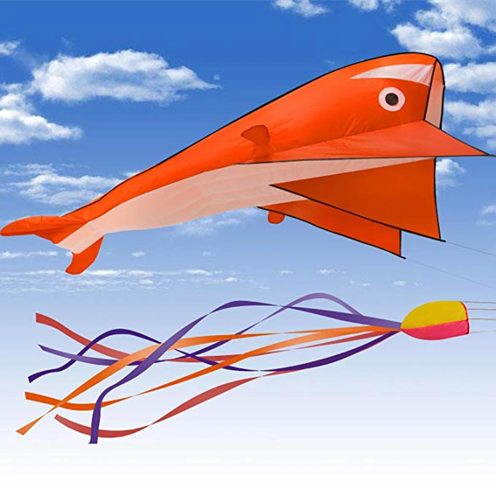 85inch Orange Dolphin Frameless Soft Parafoil Kite For Kids & Adults Park Beach Play
