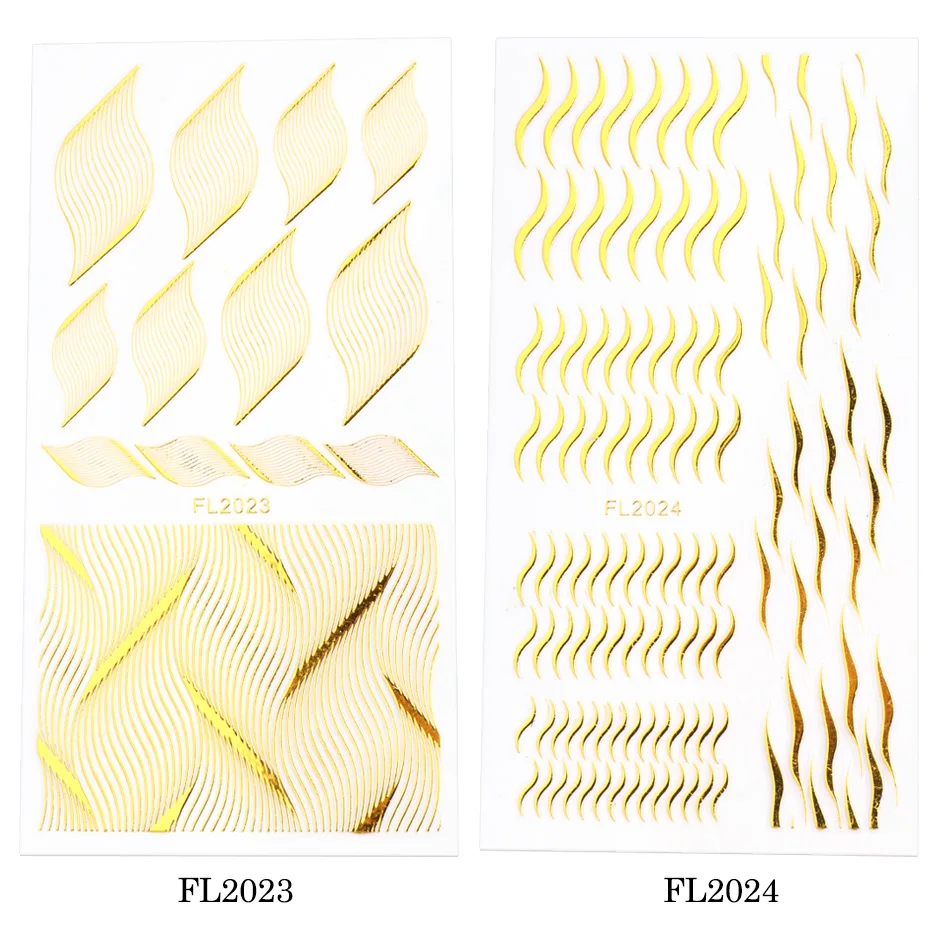 Gold 5D Nail Sticker Curve Stripe Lines Nail Slider Gradient Adhesive Geometric Nail Foil Decals Manicure (8)