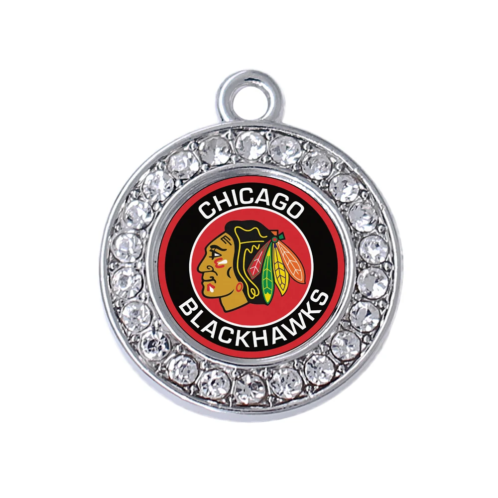 Горячее предложение прозрачное эмалевое зеркало Chicago hockey team label charm для Стразы для спортивных украшений DIY подвеска