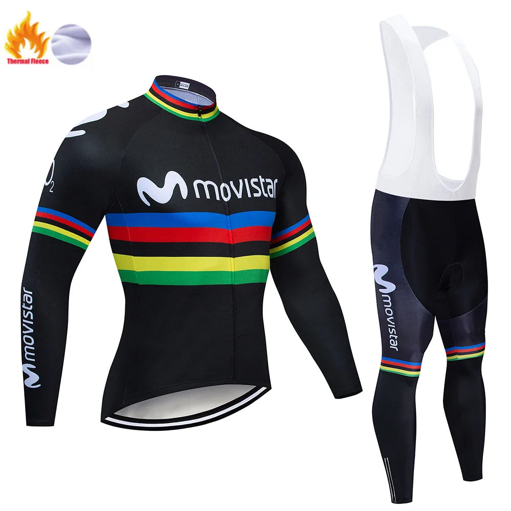 Movistar Pro Team зимний теплый флисовый длинный комплект одежды для мужчин, Велоспорт Джерси, нагрудник, велосипед, Ropa Ciclismo, велосипедная одежда - Цвет: Cycling suit