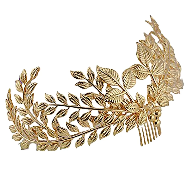 

Gold Leaf Hair Crown Wedding Hair Jewelry with Combs for Women