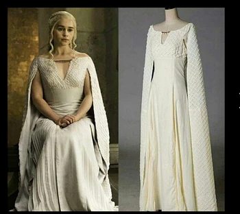 

Game of Thrones 5 Daenerys Targaryen Qarth White Dress Cosplay Costumes Long Dress Women Party Halloween Ball Gown Sexy Dresses