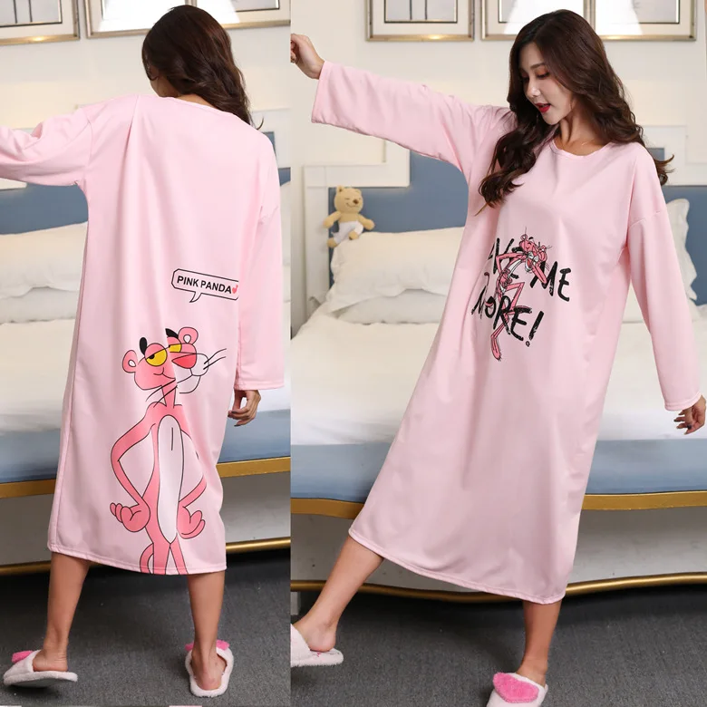 

Nightgown Women's Long Sleeve Autumn & Winter Powder Shuang Bao Skirt M-XXL 180 ke hou