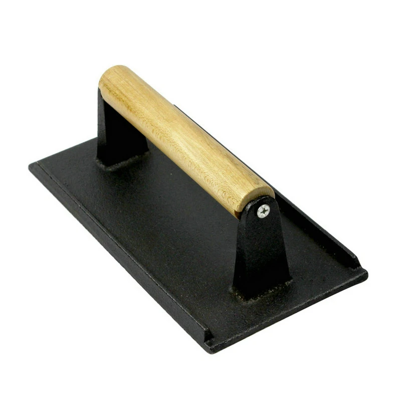 BBQ Tool Cast Iron Wooden Handle Steak Meat Press Grill Barbecue Pressure Plate