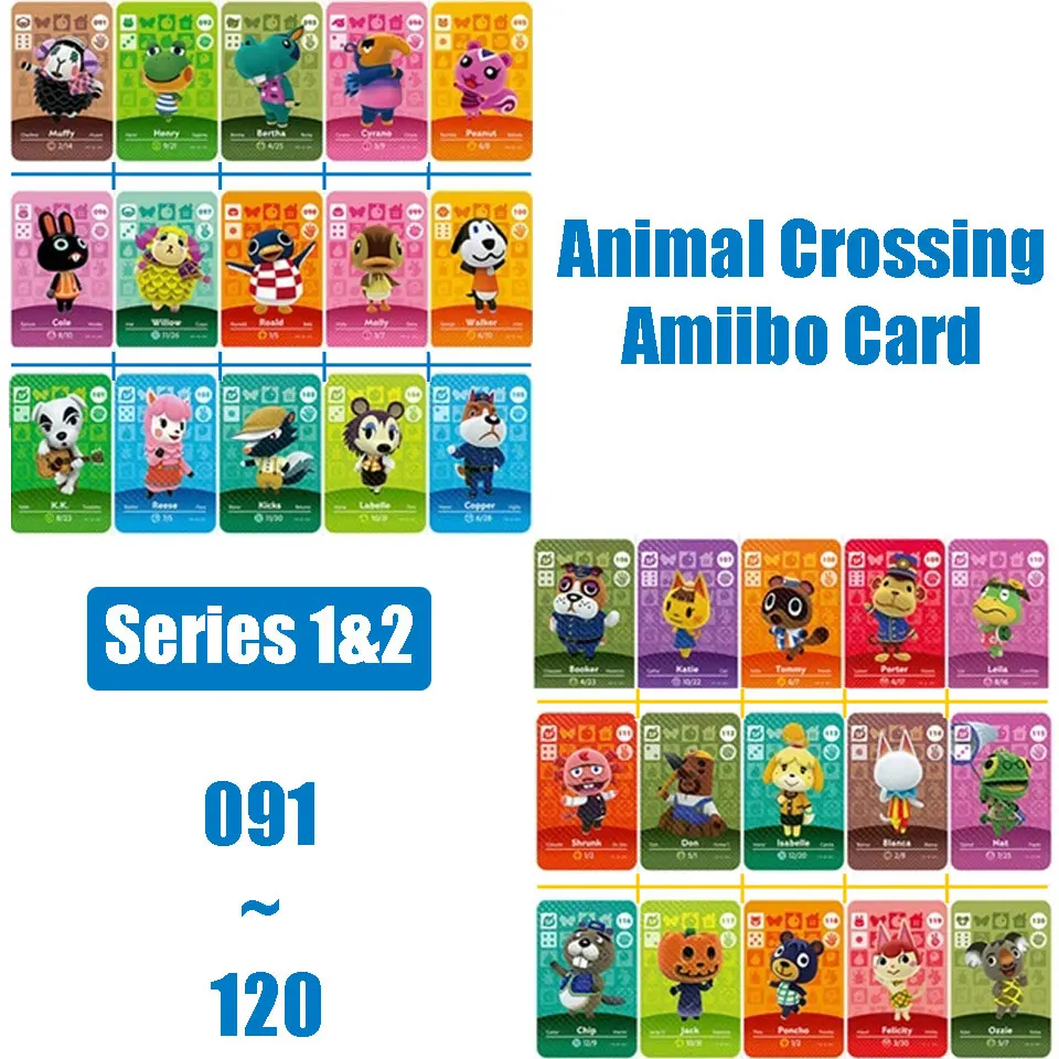 

91 to 120 Animal Crossing Card Amiibo NFC Card Physical card For NS Switch 3DS Game Lobo Card Series 1&2 (91-120)
