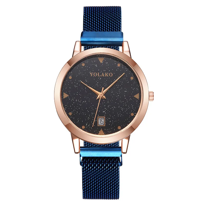 Женские часы на каждый день, женские часы с календарем, червоточина, концепция, Миланский сетчатый ремешок, дизайнерские женские часы, простое платье, Gfit Montre Femme - Цвет: blue