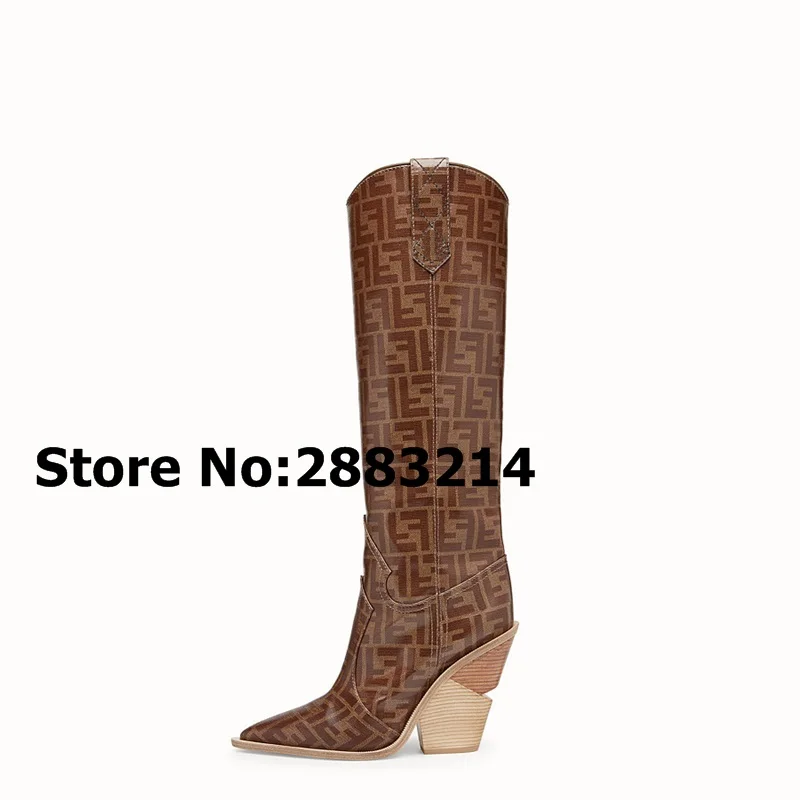 picture 3 Original Quality Women Unique Heels Pointy Toe Knee High Long Boots Luxury Winter Autumn Motorcycle Boots Shoes Euro Size 34-46 - Цвет: picture 3