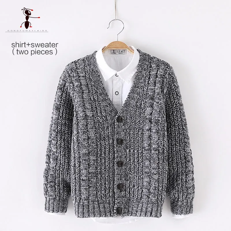 Осенний свитер для мальчиков+ рубашки, 2 предмета, детский Трикотажный Хлопковый пуловер для мальчиков, свитер, Детская верхняя одежда для отдыха - Цвет: 2 pcs