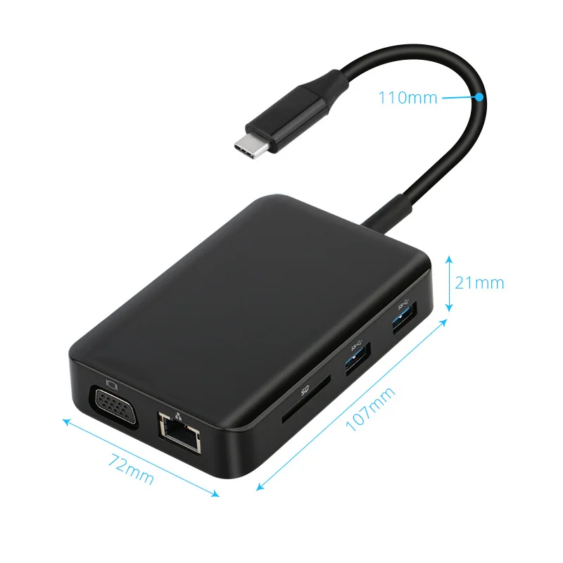 9 в 1 Многофункциональный USB C концентратор для HDTV Micro SD/TF VGA DC 3,5 аудио 9 портов кардридер адаптер для Macbook huawei P20 Pro