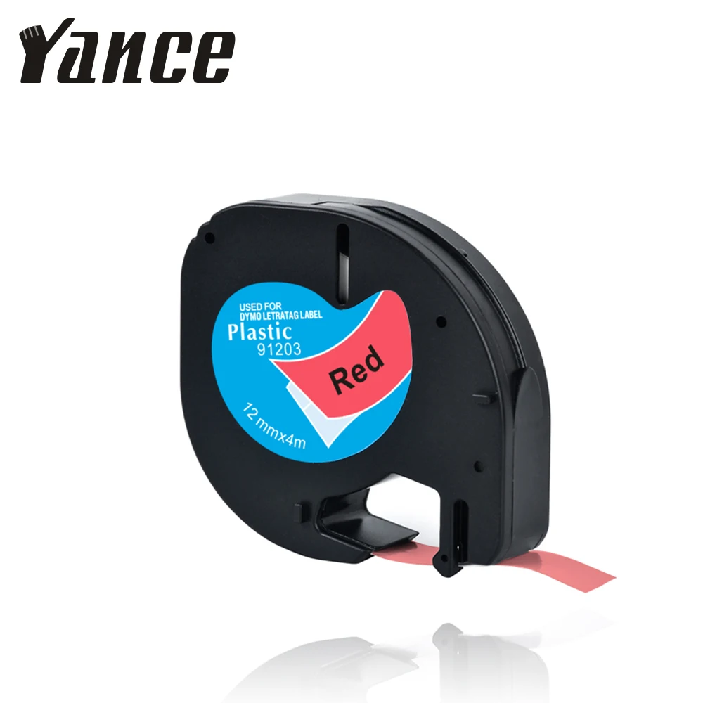 Yance-LT91203 LT 91203 91333 91223 59424 12mm 검정 빨간색 호환 DYMO LetraTag 플라스틱 테이프 DYMO 라벨 프린터 LT-100H