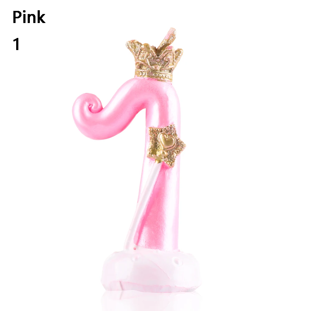 1 Pink 1 шт. 0-9 цифры с днем рождения корона для торта свеча цифровая Свеча для торта выпечка в подарок вечерние украшения свадебные принадлежности - Цвет: 1 Pink