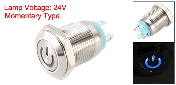 Blue 24V Uxcell кнопочный переключатель металлическая мгновенная плоская головка 12 мм Монтажный диаметр 1NO 3-6 в/12 В/24 В белый/желтый/синий/зеленый/красный светодиодный светильник - Цвет: Blue 24V
