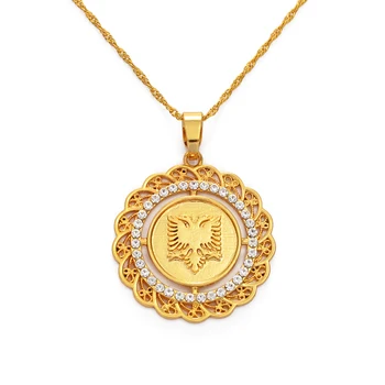 

Anniyo Round Albania Eagle Pendant Neckalces Gold Color Charms Coins Jewelry Traditional Albanian Ornaments #231506