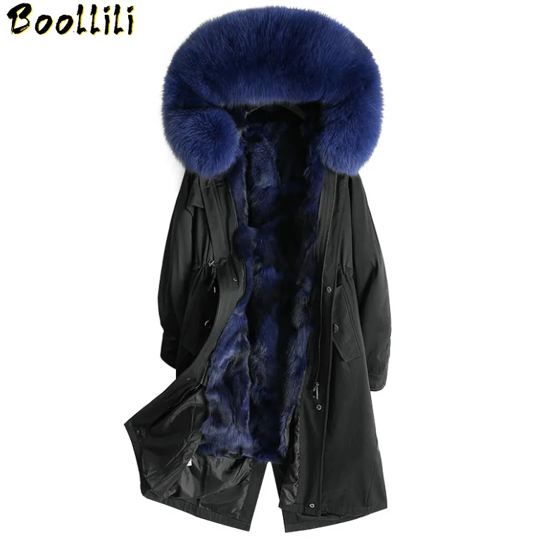 

Boollili Women's Fur Coat Natural Fox Fur Parka Winter Jacket Women Long Trench Coat Female Warm Long Jackets Manteau Femme