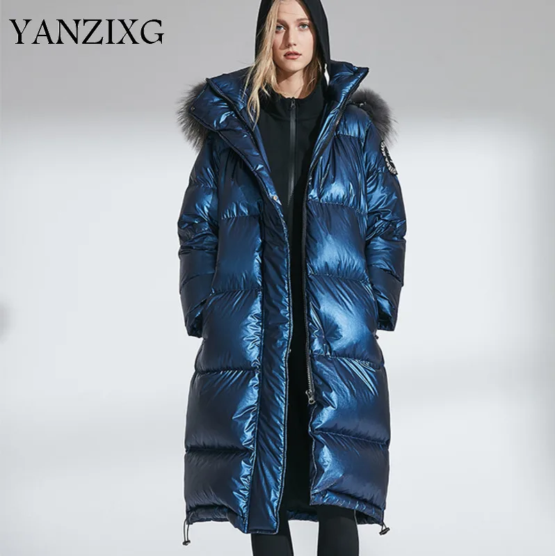 

2019 Winter New Casual Fashion Women Loose Plus Solid Color Bright Super Large Fur Collar Down Jacket Z530
