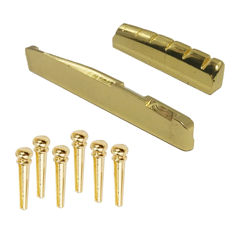 6PCS Guitar Brass Bridge Pins Saddle Nut Replacement Parts for Acoustic | Спорт и развлечения
