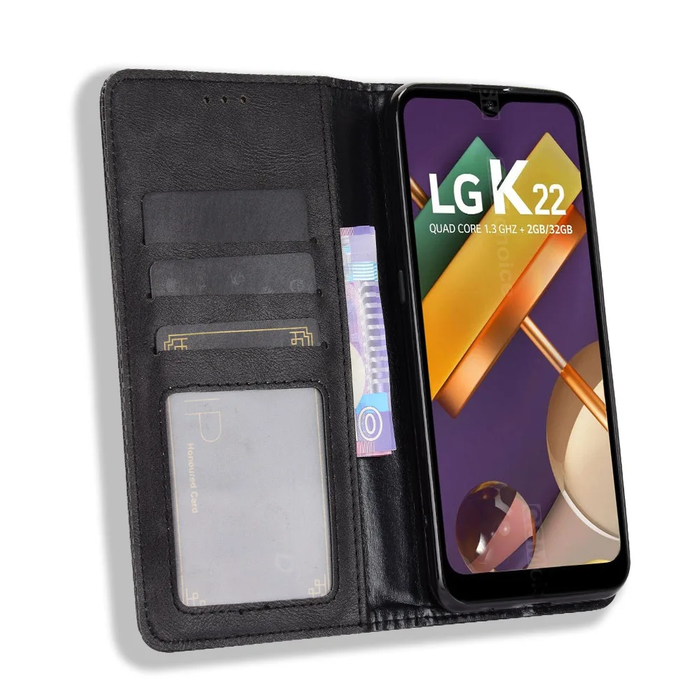 For LG K22 Case Premium Leather Wallet Leather Flip Case For LG