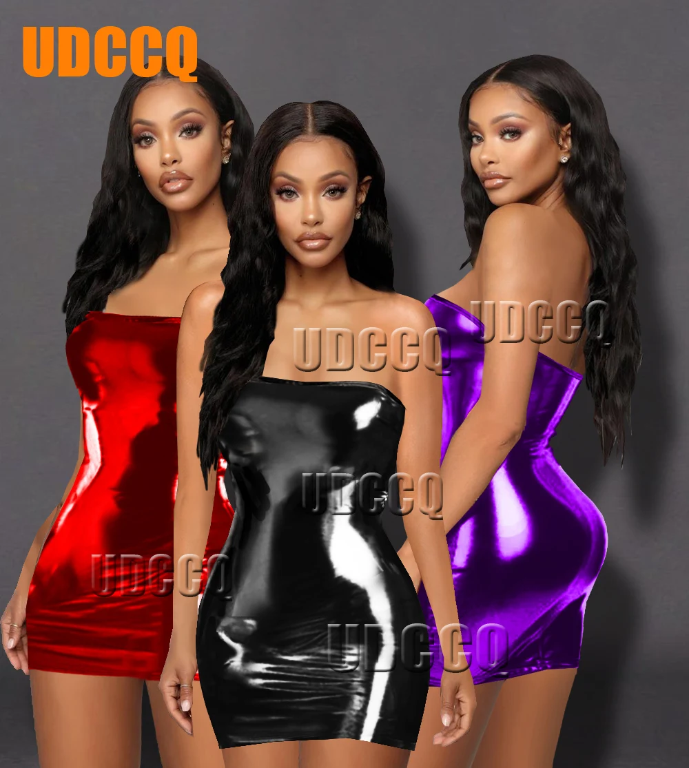 Сексуальное нижнее белье из ПВХ с металлическим блеском без бретелек