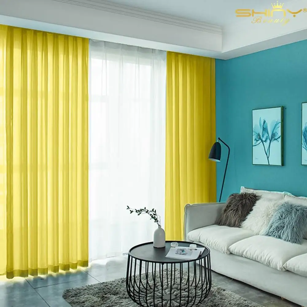 Living Room Curtains 29x108 Inch Red Side Door Curtain Panels Tulle Curtains Backdrop Solid Color Chiffon Curtain-M1007 - Цвет: Yellow