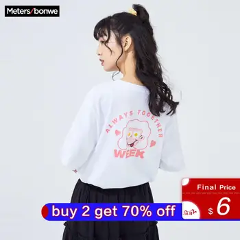

Metersbonwe 2020 Summer New Cotton T-Shirt Loose T-shirt Women Cartoon Printing Basic T-Shirt Casual Tops 618529