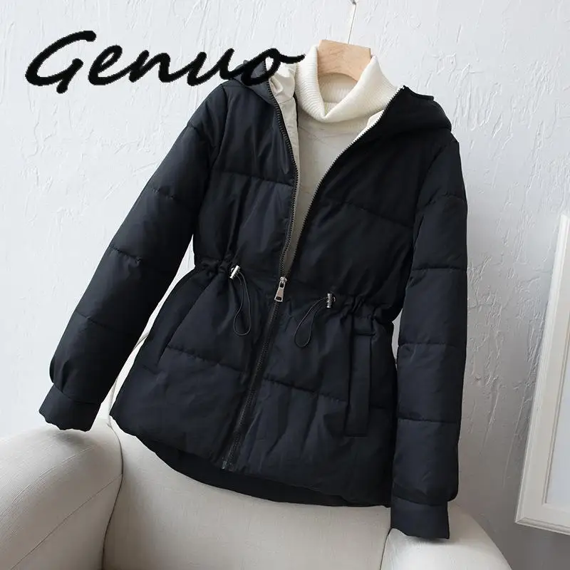 

Genuo 2019 New Full Zipper Parka Fashion Cotton-padded Jacket Hooded Warm Winter Jacket Women Solid Winter Coat