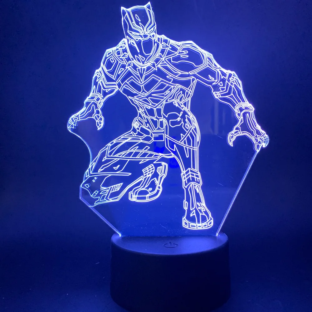 Детская настольная 3d лампа Marvel, супергерой, Черная пантера, светодиодный ночной Светильник для спальни, декоративный Ночной светильник, подарок