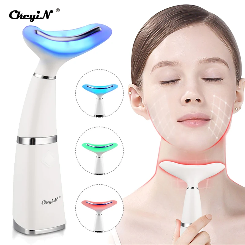 CkeyiN 3 Modes Ultrasonic Vibration LED Photon Therapy Lifting Neck Face Slim Double Chin Anti-Wrinkle Remove Skin Tightening