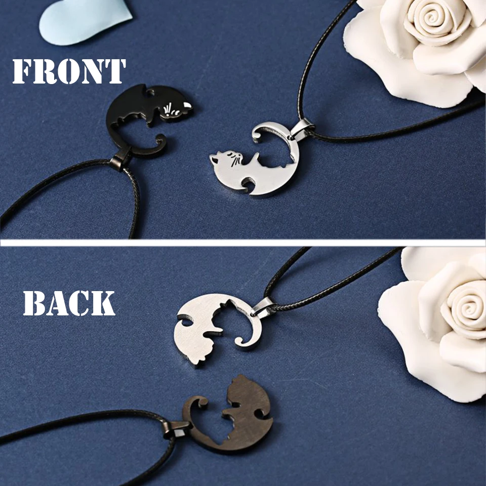 Rinhoo Vintage Couples Jewelry Necklaces Black White Couple Necklace Classic Yin Yang Corollary Animal Cat Pendant Necklace