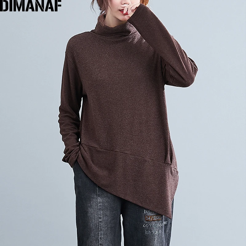 

DIMANAF Plus Size Women Sweater Basic Lady Tops Pullovers Turtleneck Autumn Winter Knitting Casual Loose Shirt Female Clothing