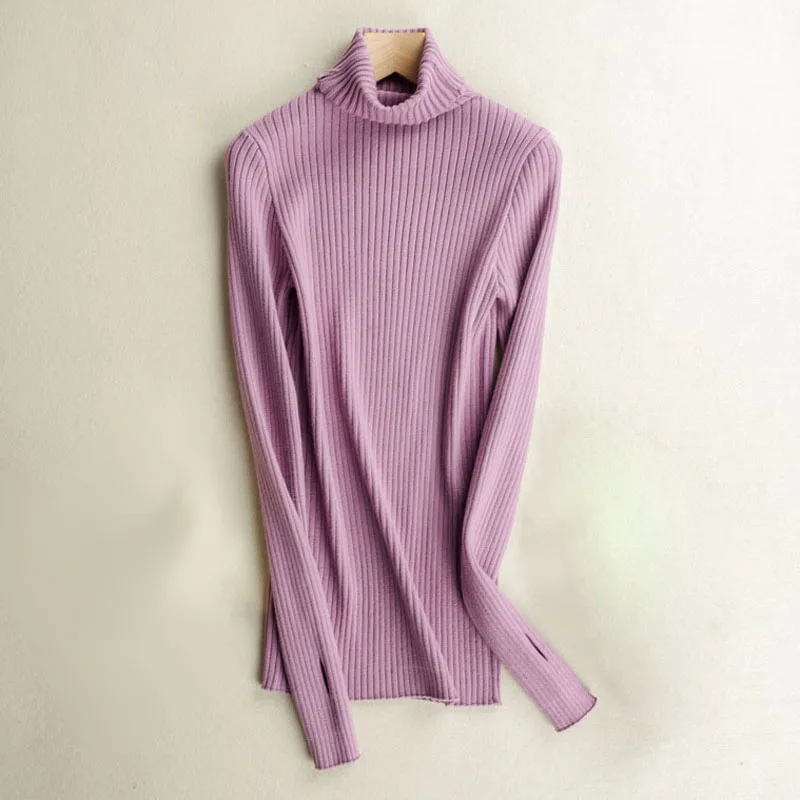 

Womens Turtleneck Pullover Sweater Office Lady Basic Base Wool Knitted Jumpers Long Sleeve With Finger Thumb Hole Ribbed Tops