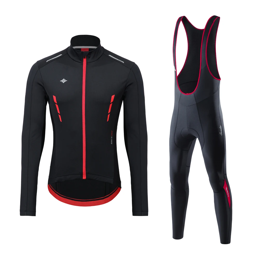 Мужские зимние велосипедные костюмы Santic, комплект спортивной одежды для велоспорта, куртки для велоспорта, комбинезон, штаны для велоспорта, комплект одежды MTB, теплые азиатские M-4XL - Цвет: Красный