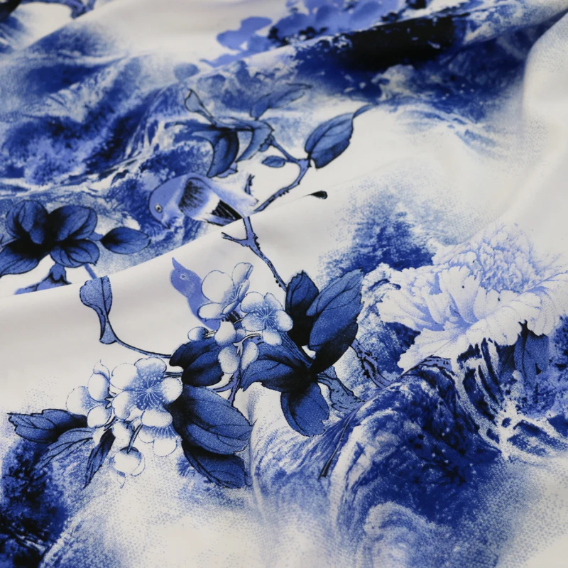 blue white peony 50 см* 145 см вискоза Мягкая ткань для платья вискоза хлопок Материал пэчворк - Цвет: blue white peony
