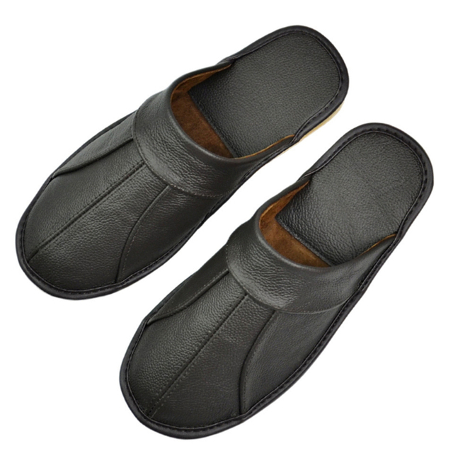 Cow Leather slippers couple indoor non-slip men women home fashion casual single shoes TPR soft soles spring summer