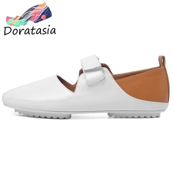 

DORATASIA Hook Loop Mixed Color Office Shoes 2020 Flats Women Brand Genuine Leather Spring Flats