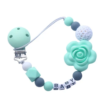 

Baby Pacifier Clips Holder Chain Silicone Beads Food Grade Pacifier Chains Rose Baby Teether Teething Chain Toys