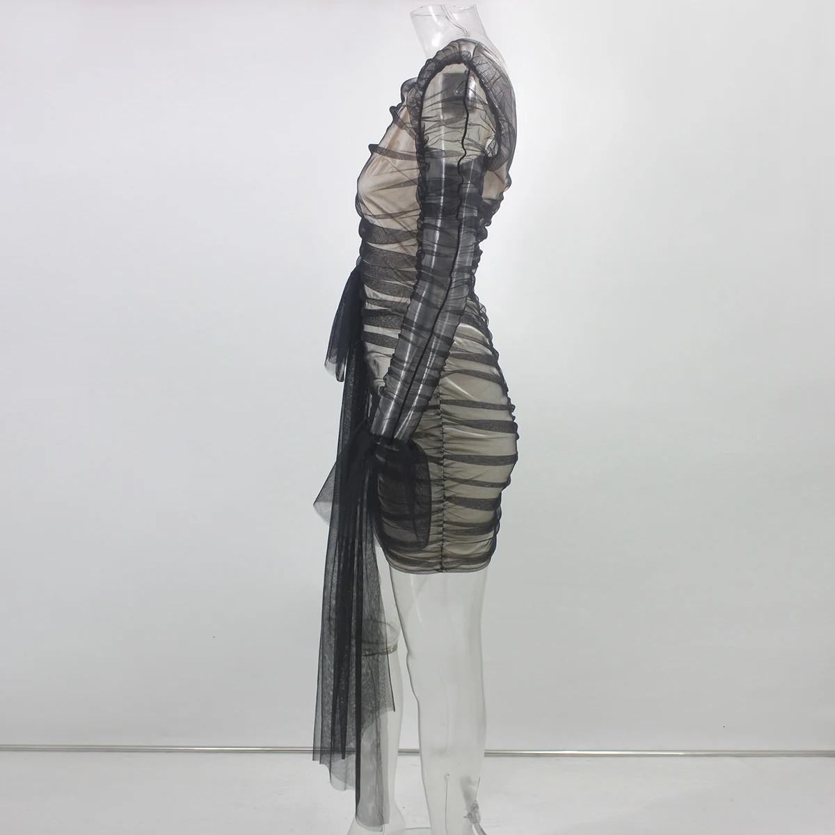 NATTEMAID осеннее модное сексуальное платье на одно плечо, женское Сетчатое облегающее платье с длинными рукавами и поясом, Клубное вечернее платье vestidos