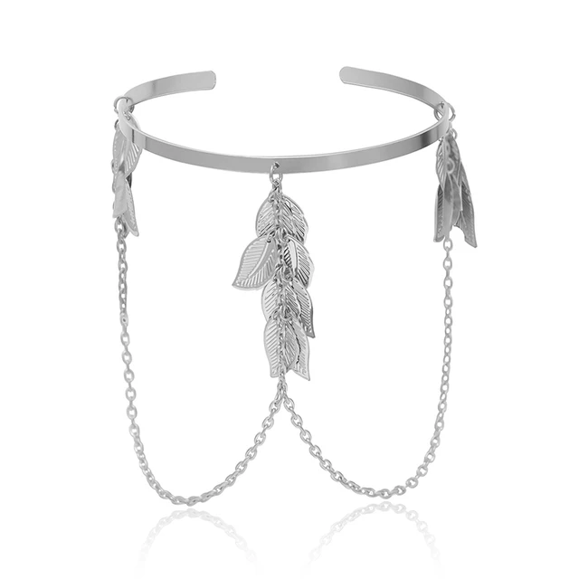 PuRui Bohemian Leaf Charm Upper Arm Bracelet Metal Leaves Tassel Pendants Arm Cuff Bangle Bracelets for Women Fashion Jewelry S01-2