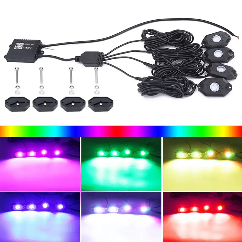 Модификация автомобиля 4 RGB светодиодный свет рок внедорожный Музыкальный беспроводной Bluetooth контроль