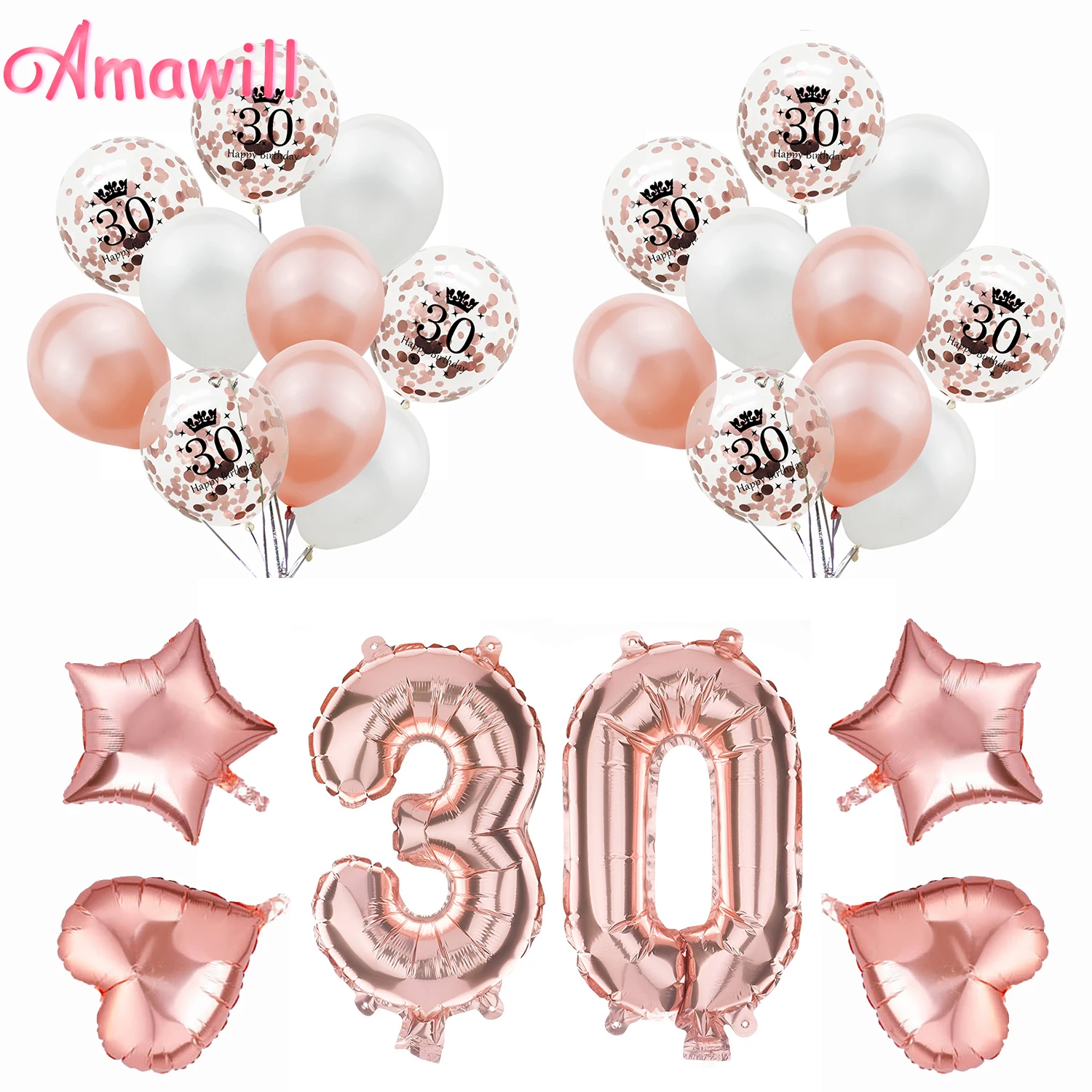 Воздушные шары Amawill из розового золота 32 дюйма 30 цифр | Дом и сад