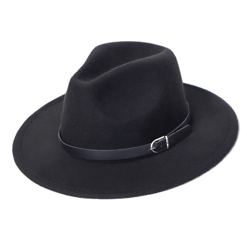 Черная шляпа федора фетровая женская мужская шляпа джазовая модные шляпка женская шапка осенняя зимний женские шляпы - Цвет: Color 2